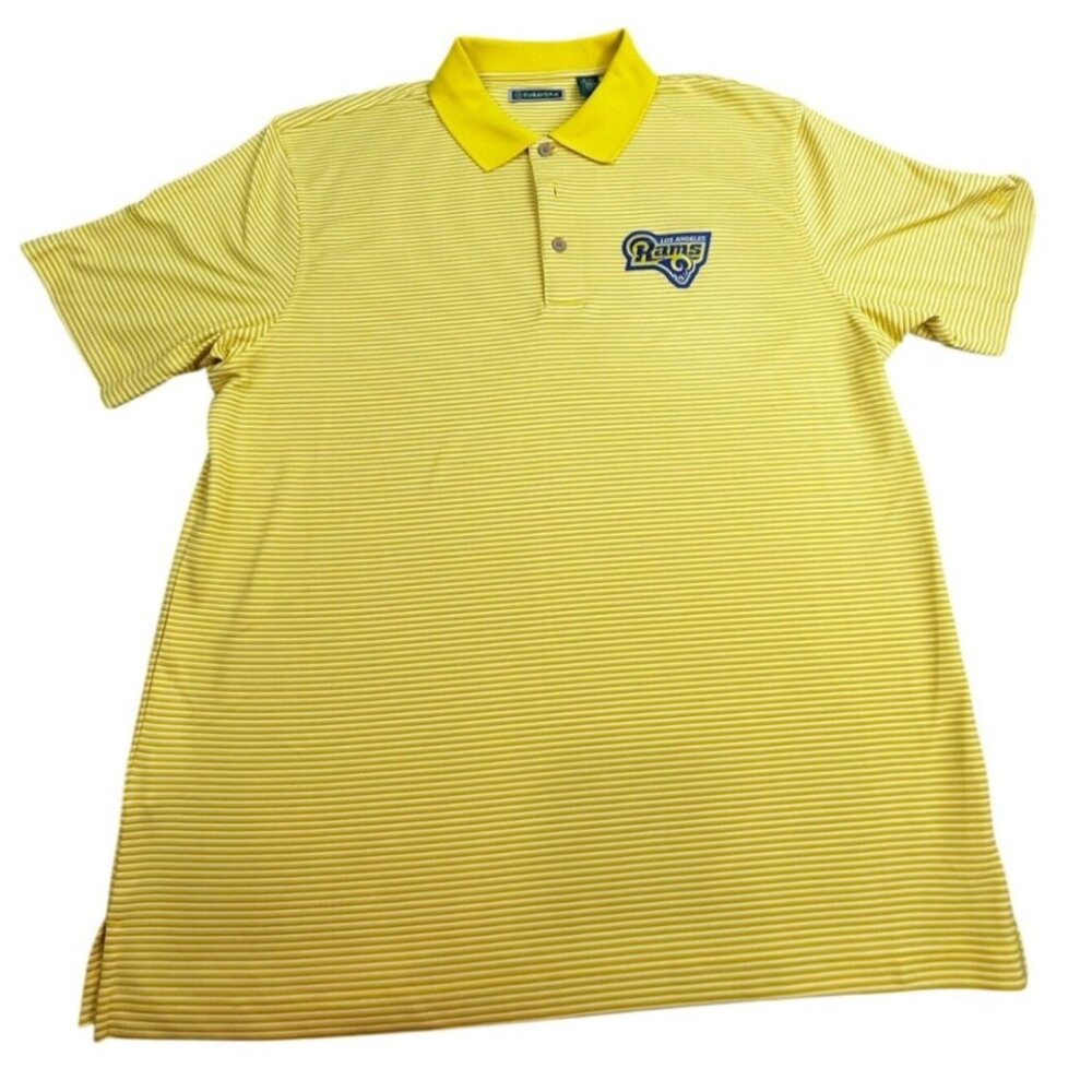 Los Angeles Rams Polo Mens XL Yellow Striped Shirt Cubavera Embroidered Stretch - Picture 1 of 7
